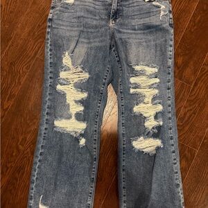 Judy Blue Distressed Straight Leg Jeans - Blue